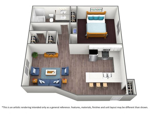 Floor plan for 1 bed, 1 bath, 600 sqft